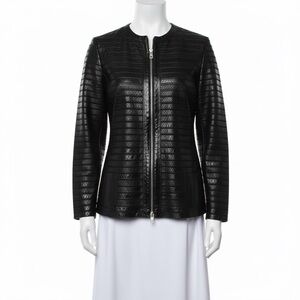 SUPREMA Black Embossed Leather & Mesh Zip Front Jacket Women's Size 48 US L / 12